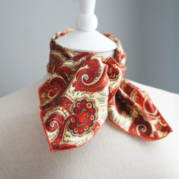 Red & Gold Paisley Vintage Neck Scarf or Pocket Square - Picture 13 of 13